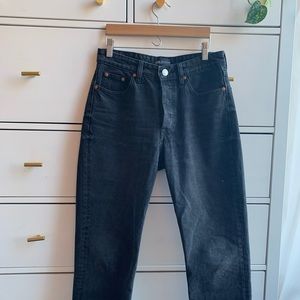 Zara straight leg raw hem high waisted jeans (28)